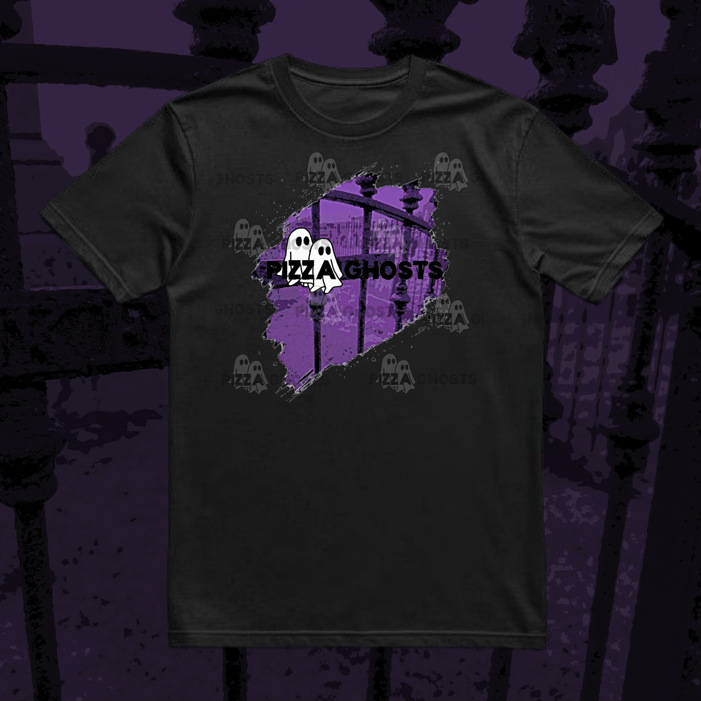 PizzaGhosts Cemetery Gates Graphic Tee